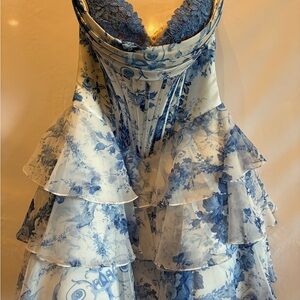 Elegant Blue and White Floral Dress